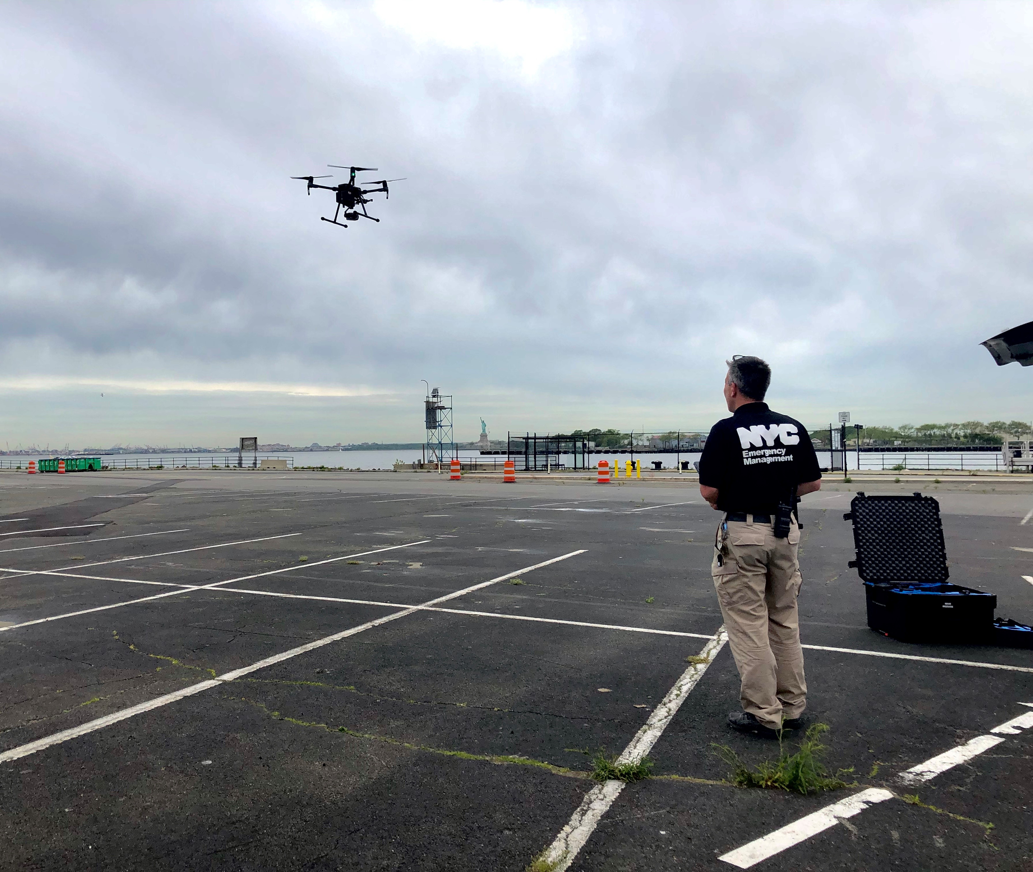 CIC Brett Davis test flying a drone